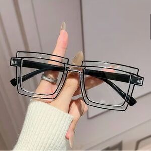 New Stylish Trendy Black Clear Square Glasses- Clear Lenses